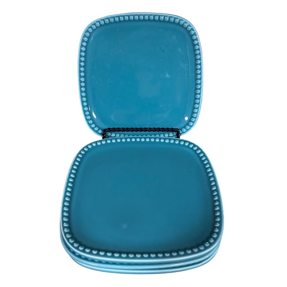 Princess House Pavillion Square Appetizer Plates Teal Blue Set of 4 Stoneware - Picture 1 of 6